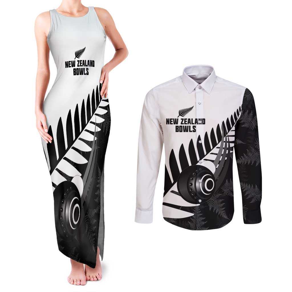 New Zealand Lawn Bowls Custom Couples Matching Tank Maxi Dress and Long Sleeve Button Shirt Aotearoa Silver Fern - Aussie Hoodie