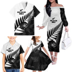 New Zealand Lawn Bowls Custom Family Matching Off The Shoulder Long Sleeve Dress and Hawaiian Shirt Aotearoa Silver Fern - Aussie Hoodie