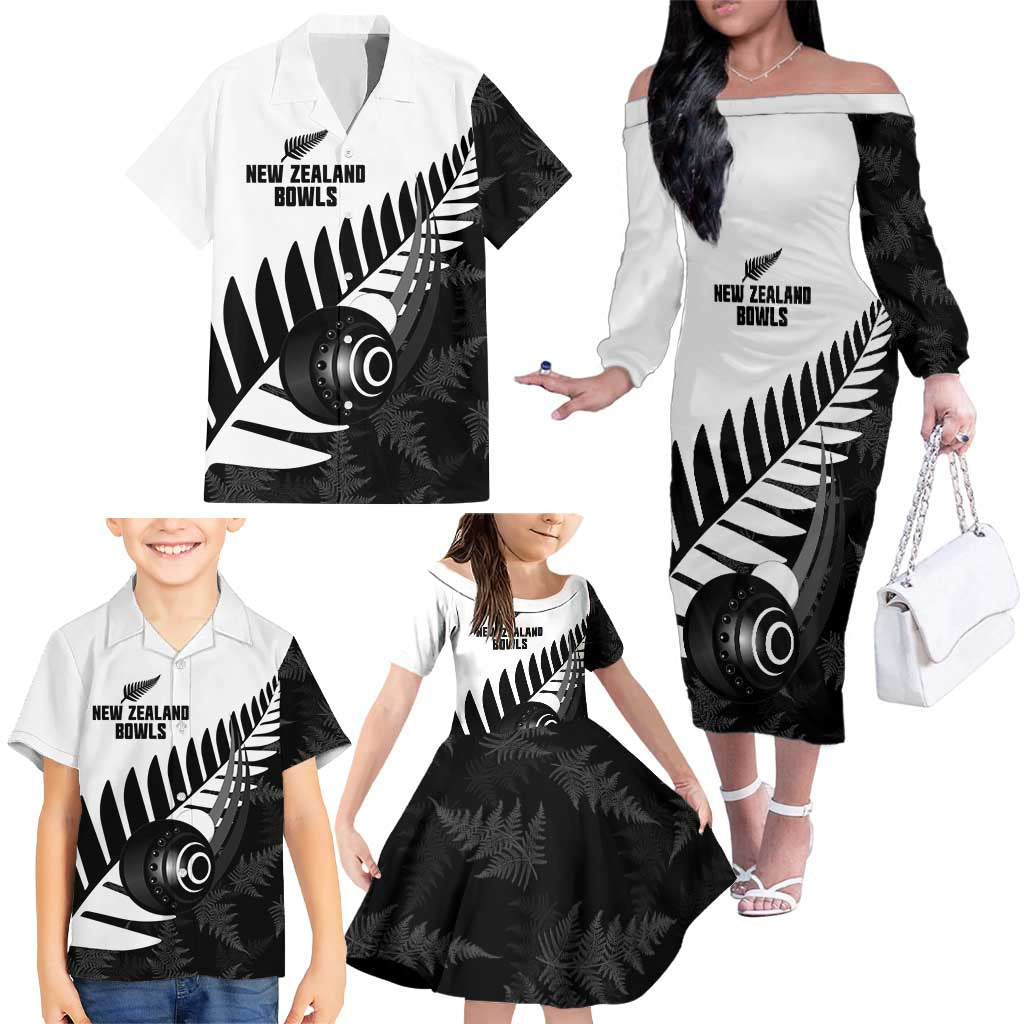 New Zealand Lawn Bowls Custom Family Matching Off The Shoulder Long Sleeve Dress and Hawaiian Shirt Aotearoa Silver Fern - Aussie Hoodie