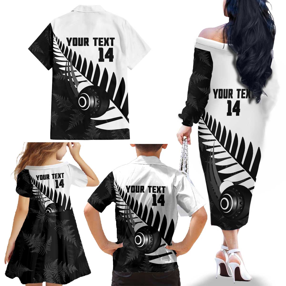 New Zealand Lawn Bowls Custom Family Matching Off The Shoulder Long Sleeve Dress and Hawaiian Shirt Aotearoa Silver Fern - Aussie Hoodie