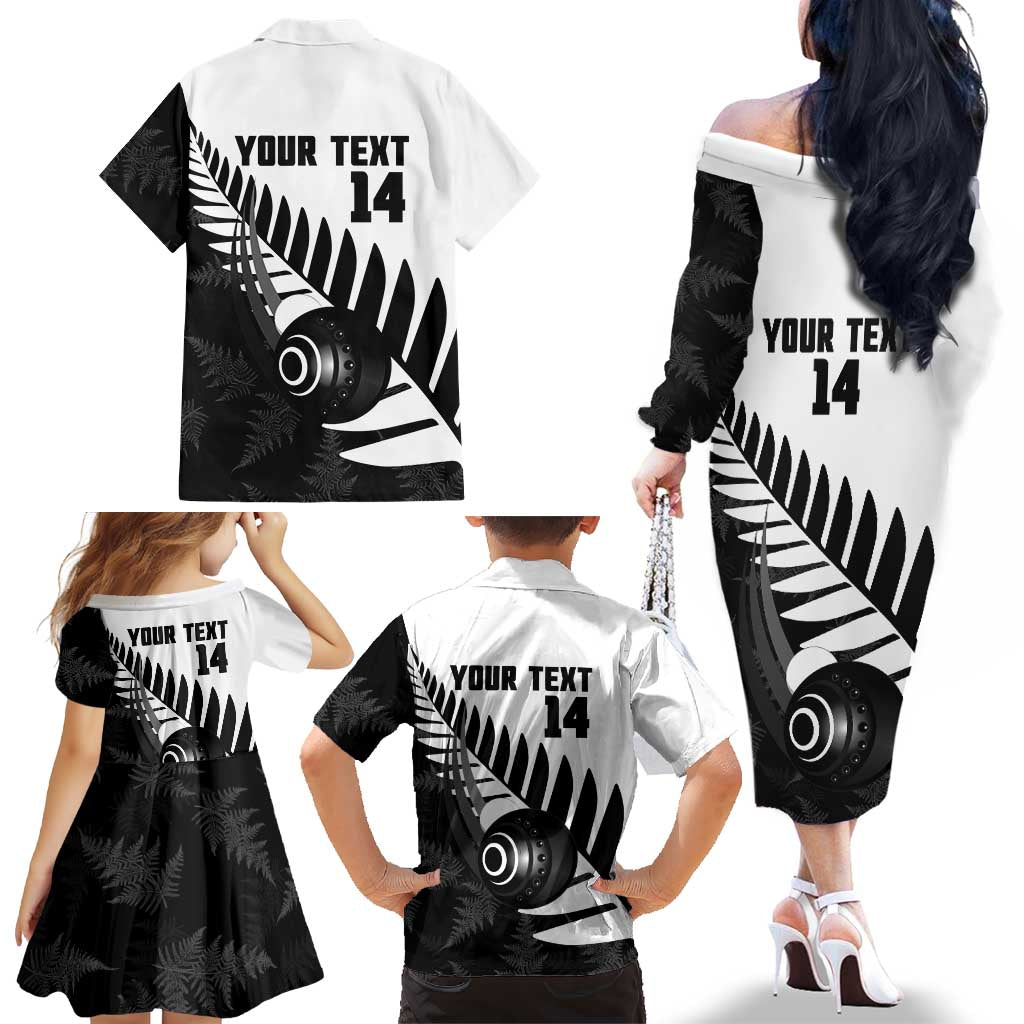 New Zealand Lawn Bowls Custom Family Matching Off The Shoulder Long Sleeve Dress and Hawaiian Shirt Aotearoa Silver Fern - Aussie Hoodie