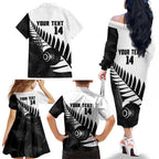 New Zealand Lawn Bowls Custom Family Matching Off The Shoulder Long Sleeve Dress and Hawaiian Shirt Aotearoa Silver Fern - Aussie Hoodie