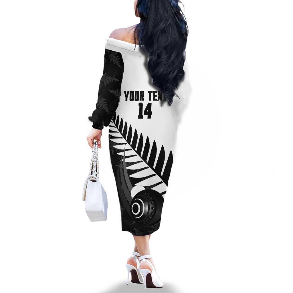 New Zealand Lawn Bowls Custom Family Matching Off The Shoulder Long Sleeve Dress and Hawaiian Shirt Aotearoa Silver Fern - Aussie Hoodie