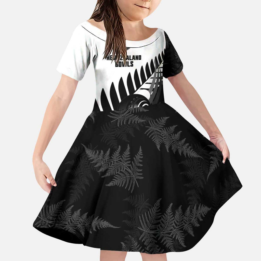 New Zealand Lawn Bowls Custom Kid Short Sleeve Dress Aotearoa Silver Fern - Aussie Hoodie