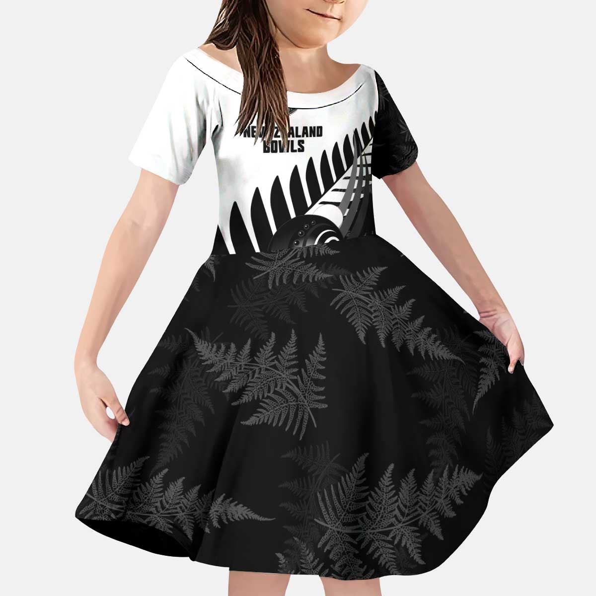 New Zealand Lawn Bowls Custom Kid Short Sleeve Dress Aotearoa Silver Fern - Aussie Hoodie