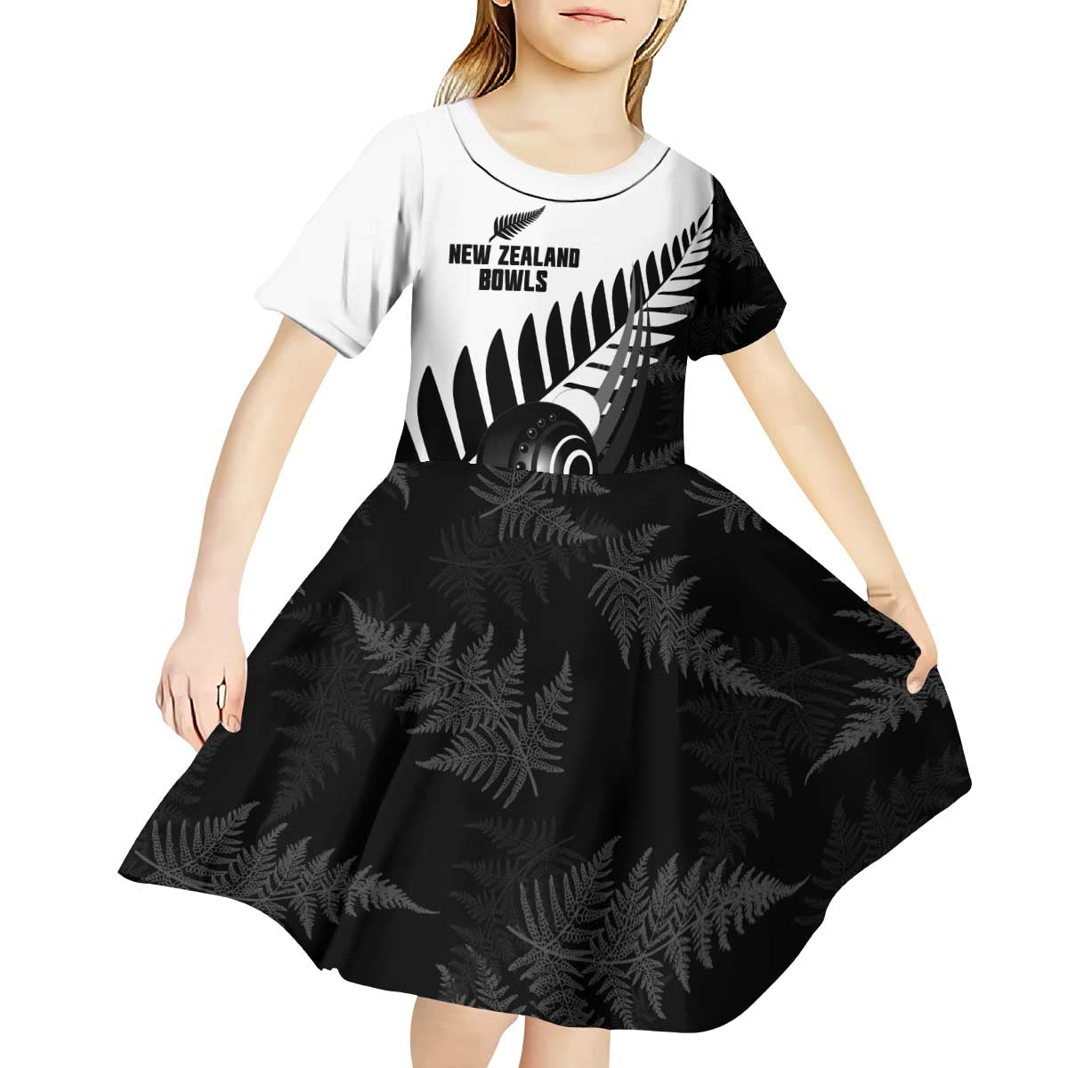 New Zealand Lawn Bowls Custom Kid Short Sleeve Dress Aotearoa Silver Fern - Aussie Hoodie