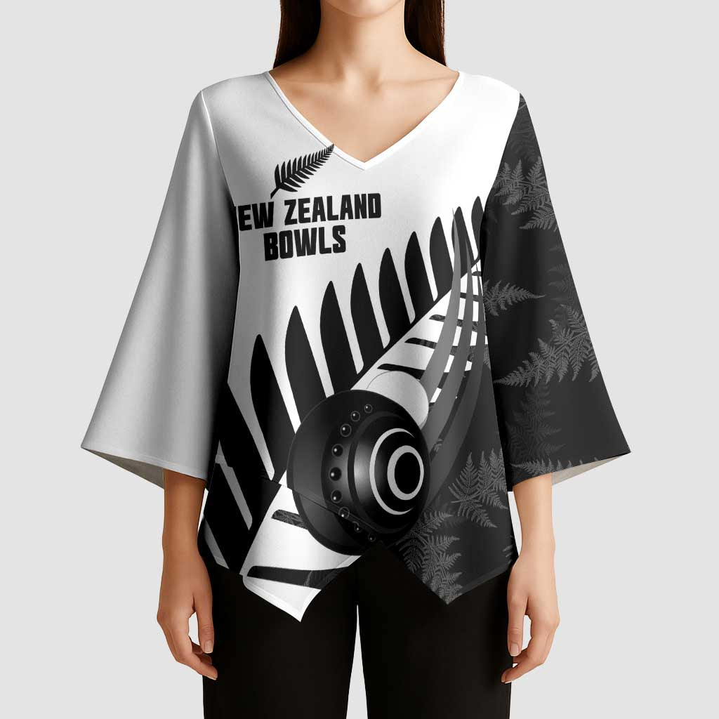 New Zealand Lawn Bowls Custom Kimono Sleeve Blouse Aotearoa Silver Fern - Aussie Hoodie