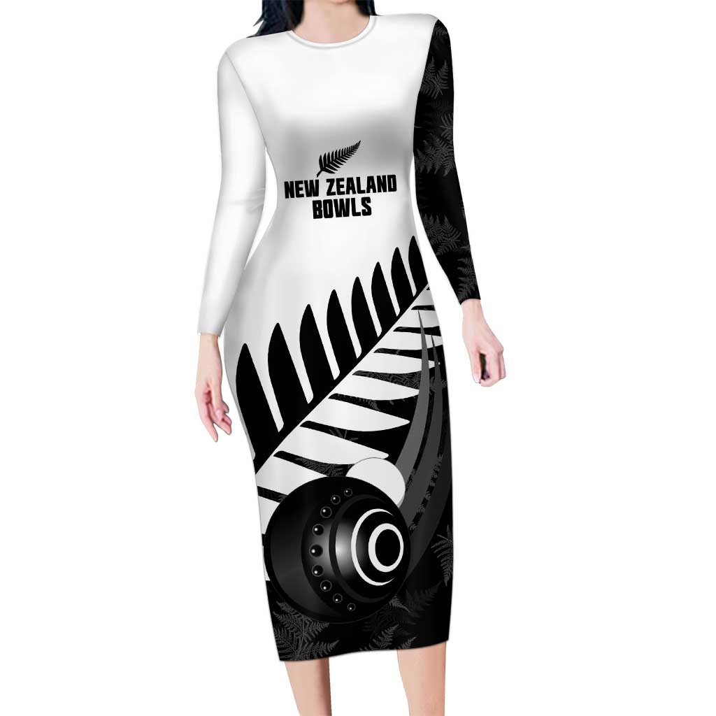 New Zealand Lawn Bowls Custom Long Sleeve Bodycon Dress Aotearoa Silver Fern - Aussie Hoodie