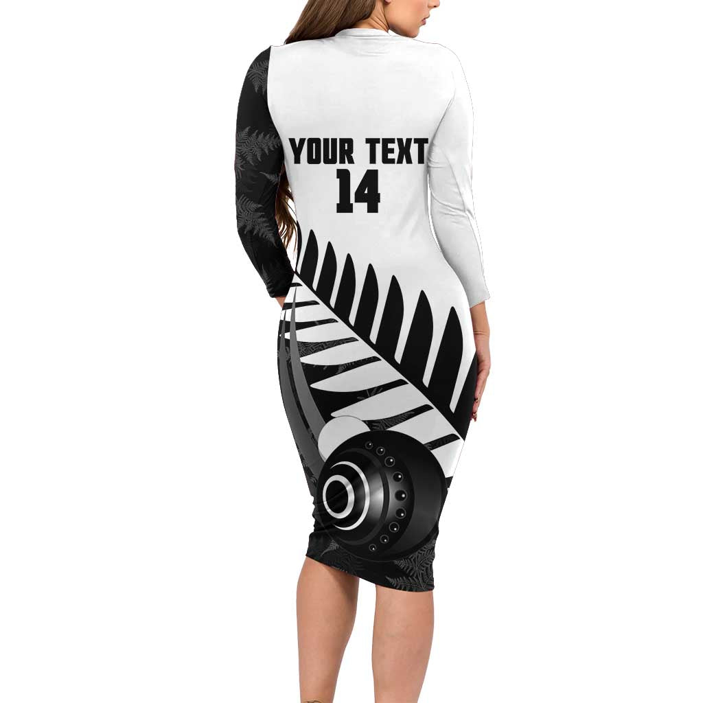 New Zealand Lawn Bowls Custom Long Sleeve Bodycon Dress Aotearoa Silver Fern - Aussie Hoodie