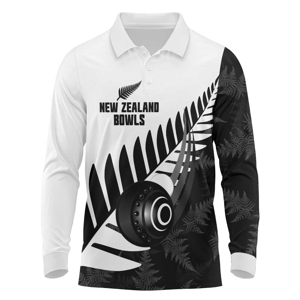 New Zealand Lawn Bowls Custom Long Sleeve Polo Shirt Aotearoa Silver Fern - Aussie Hoodie