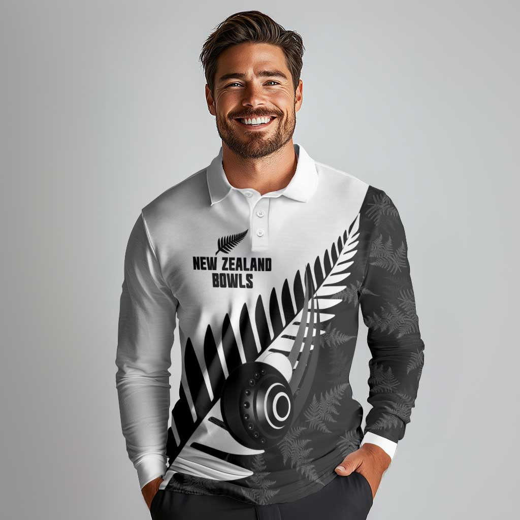 New Zealand Lawn Bowls Custom Long Sleeve Polo Shirt Aotearoa Silver Fern - Aussie Hoodie