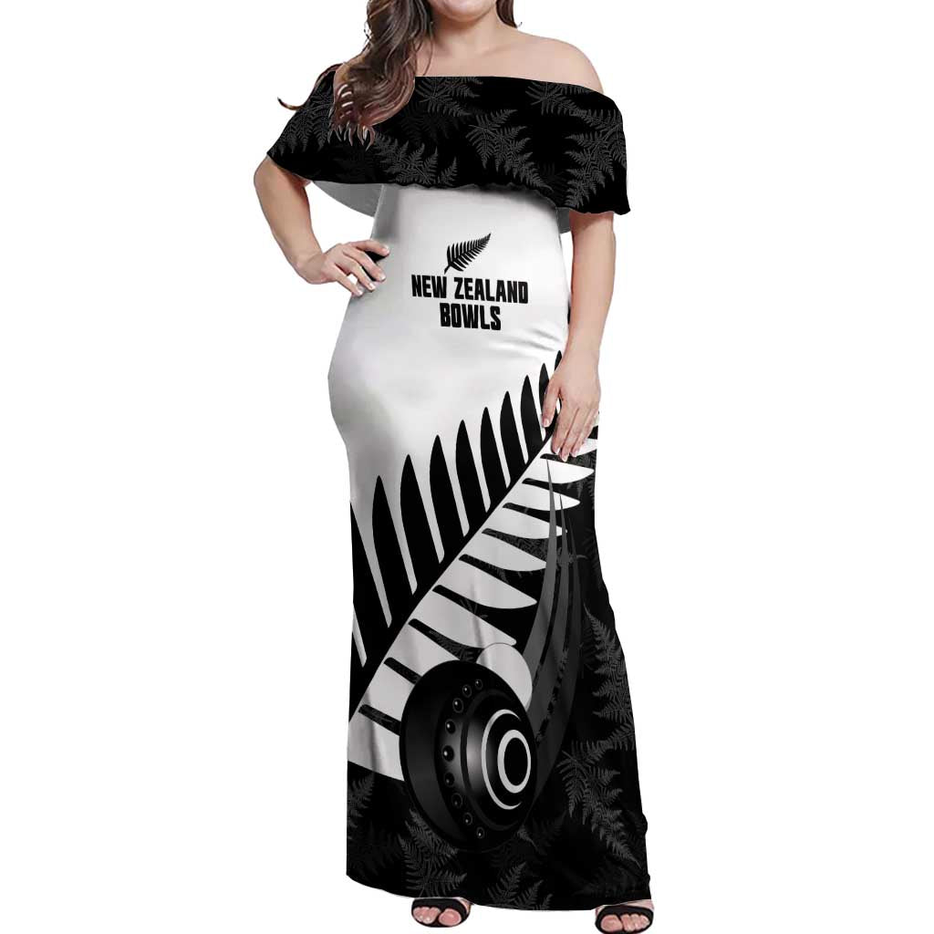 New Zealand Lawn Bowls Custom Off Shoulder Maxi Dress Aotearoa Silver Fern - Aussie Hoodie