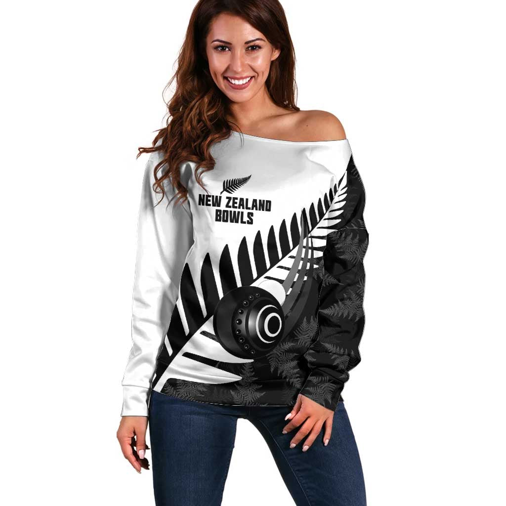 New Zealand Lawn Bowls Custom Off Shoulder Sweater Aotearoa Silver Fern - Aussie Hoodie