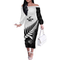 New Zealand Lawn Bowls Custom Off The Shoulder Long Sleeve Dress Aotearoa Silver Fern - Aussie Hoodie