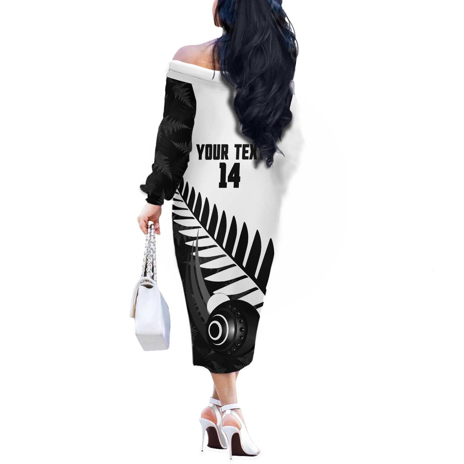 New Zealand Lawn Bowls Custom Off The Shoulder Long Sleeve Dress Aotearoa Silver Fern - Aussie Hoodie