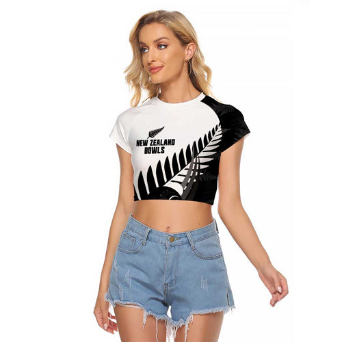 New Zealand Lawn Bowls Custom Raglan Cropped T Shirt Aotearoa Silver Fern - Aussie Hoodie