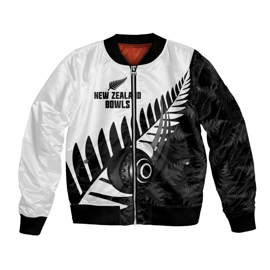New Zealand Lawn Bowls Custom Sleeve Zip Bomber Jacket Aotearoa Silver Fern - Aussie Hoodie