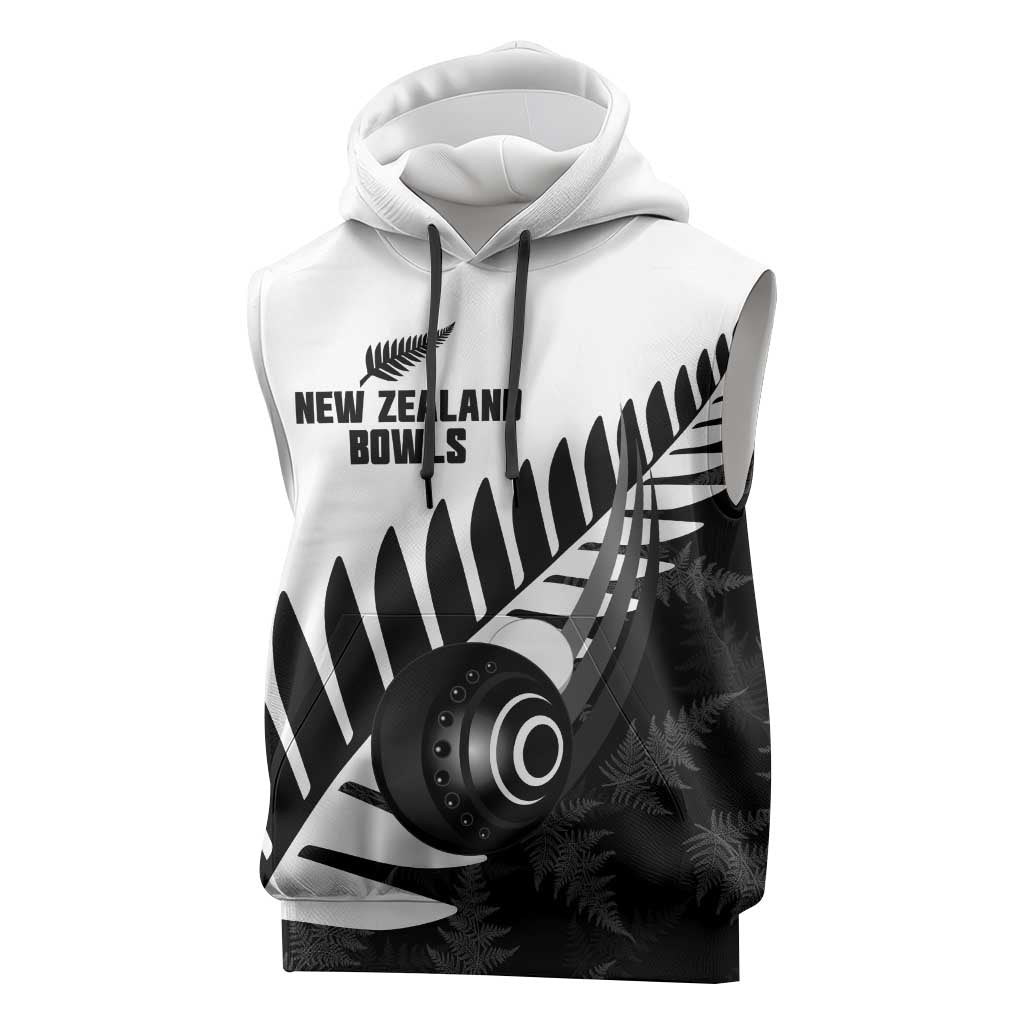 New Zealand Lawn Bowls Custom Sleeveless Hoodie Aotearoa Silver Fern - Aussie Hoodie