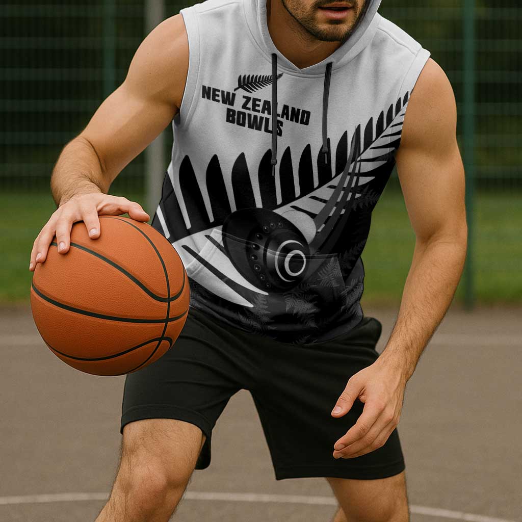 New Zealand Lawn Bowls Custom Sleeveless Hoodie Aotearoa Silver Fern - Aussie Hoodie