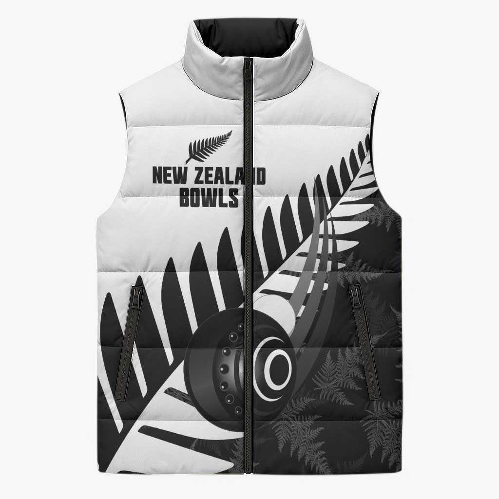 New Zealand Lawn Bowls Custom Sleeveless Puffer Jacket Aotearoa Silver Fern - Aussie Hoodie