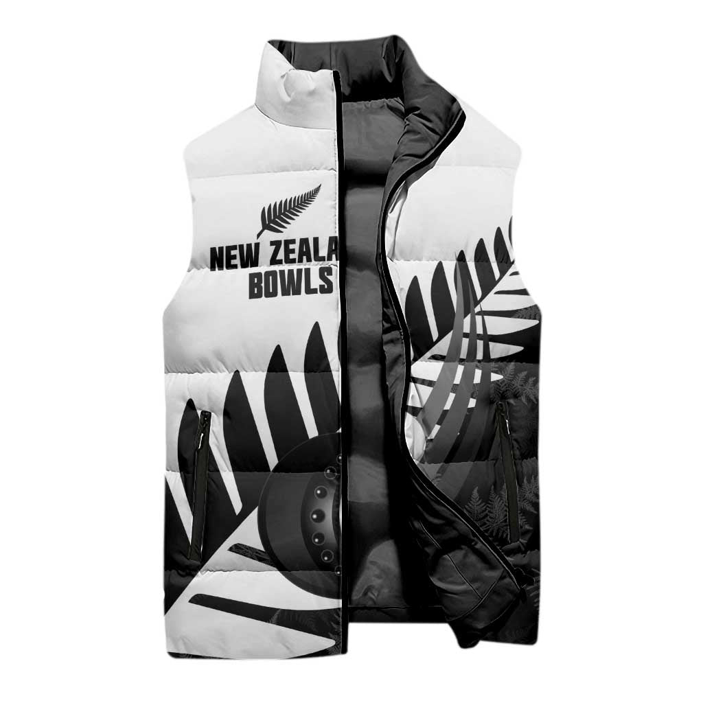 New Zealand Lawn Bowls Custom Sleeveless Puffer Jacket Aotearoa Silver Fern - Aussie Hoodie