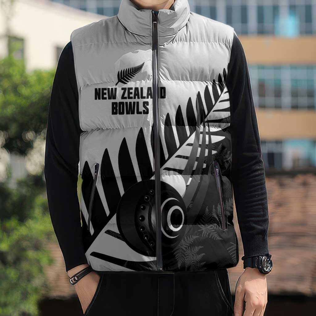 New Zealand Lawn Bowls Custom Sleeveless Puffer Jacket Aotearoa Silver Fern - Aussie Hoodie