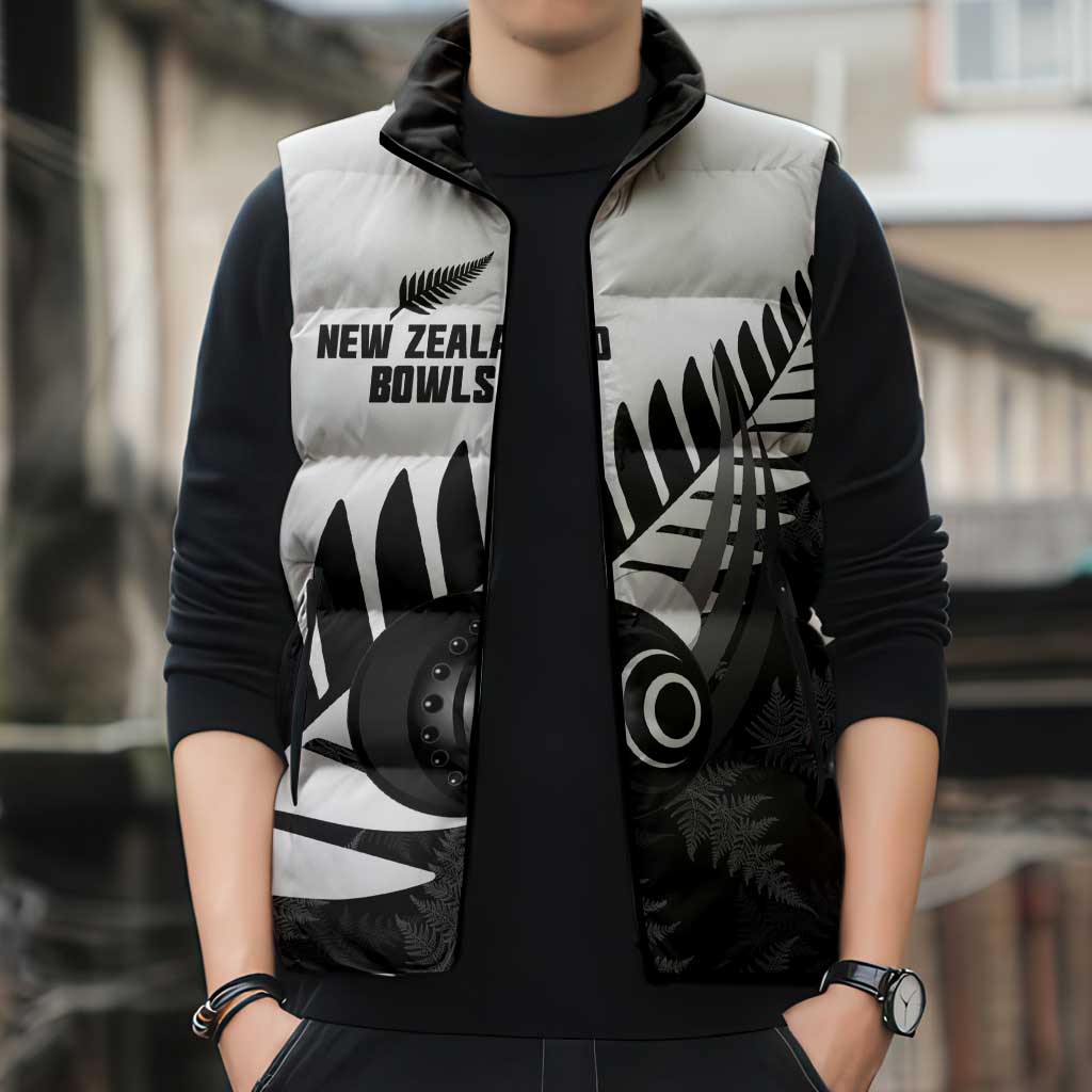 New Zealand Lawn Bowls Custom Sleeveless Puffer Jacket Aotearoa Silver Fern - Aussie Hoodie