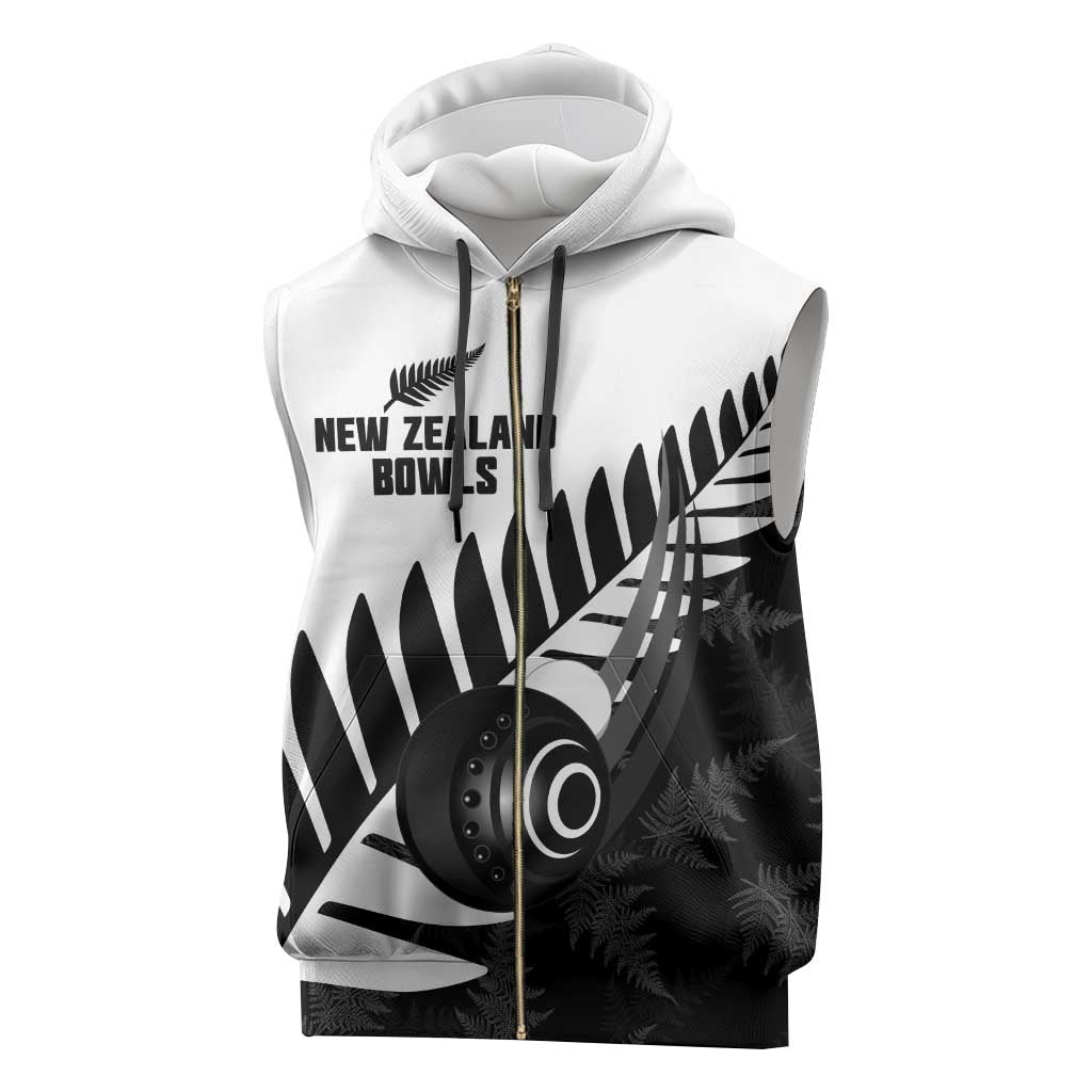 New Zealand Lawn Bowls Custom Sleeveless Zip Hoodie Aotearoa Silver Fern - Aussie Hoodie