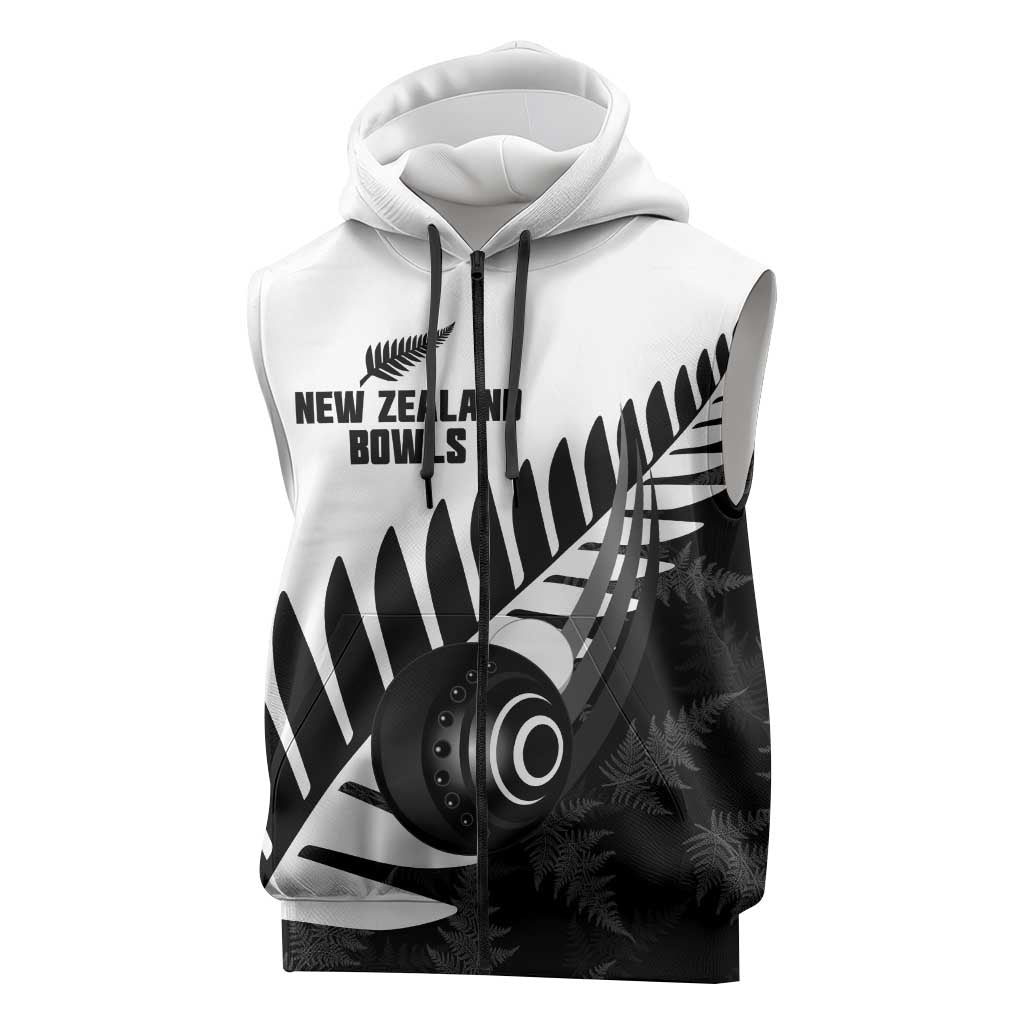 New Zealand Lawn Bowls Custom Sleeveless Zip Hoodie Aotearoa Silver Fern LT14