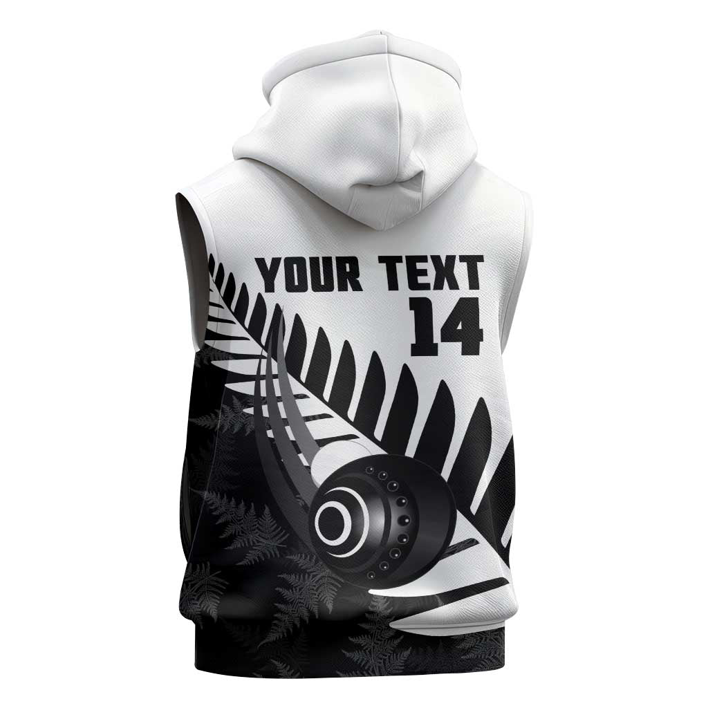 New Zealand Lawn Bowls Custom Sleeveless Zip Hoodie Aotearoa Silver Fern LT14