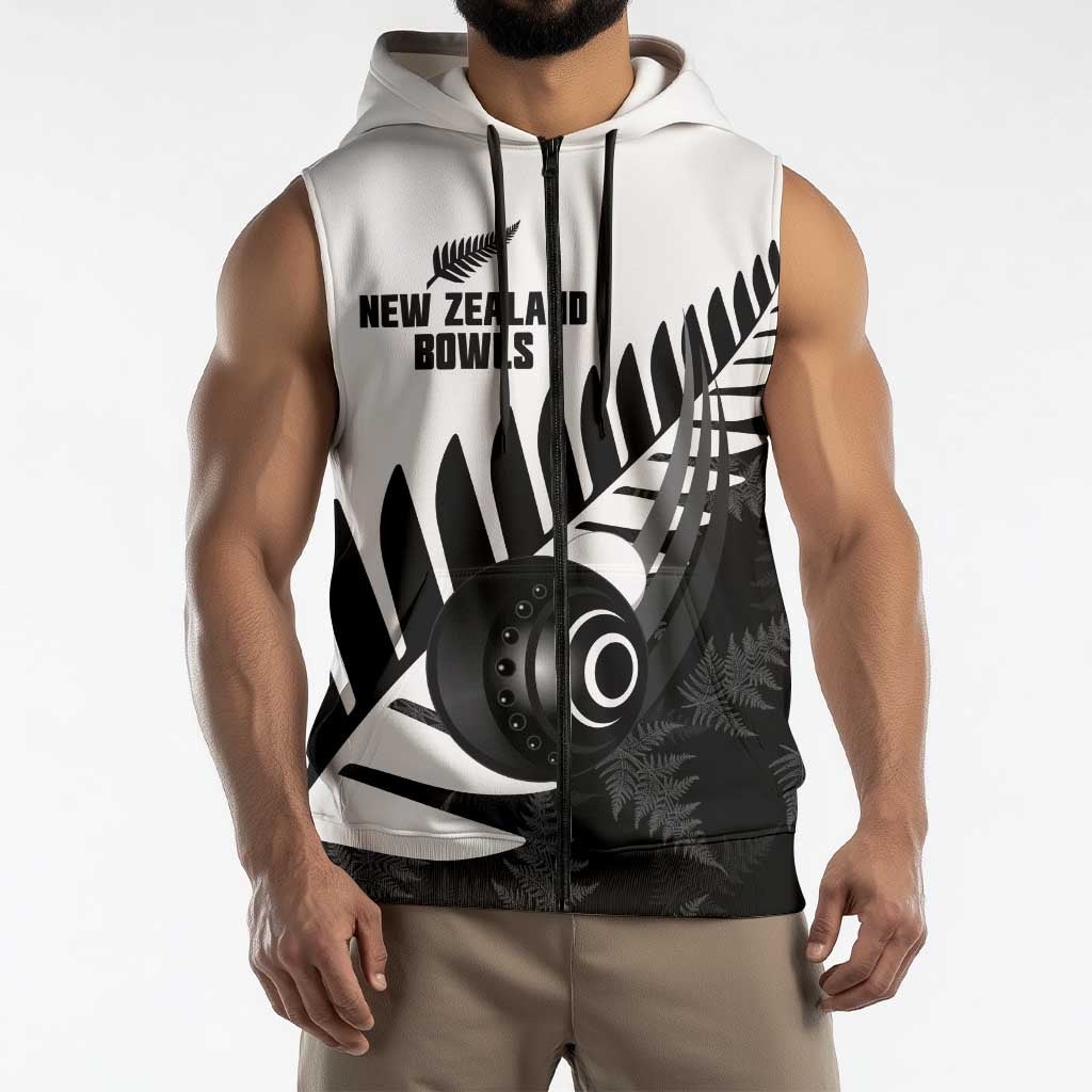 New Zealand Lawn Bowls Custom Sleeveless Zip Hoodie Aotearoa Silver Fern LT14