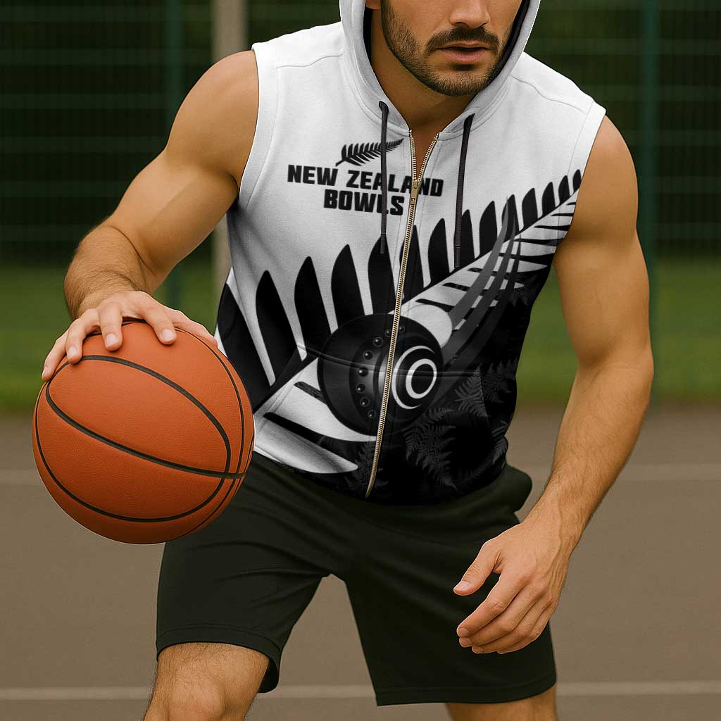 New Zealand Lawn Bowls Custom Sleeveless Zip Hoodie Aotearoa Silver Fern - Aussie Hoodie