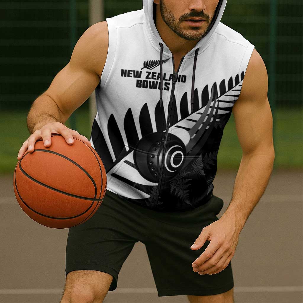 New Zealand Lawn Bowls Custom Sleeveless Zip Hoodie Aotearoa Silver Fern LT14
