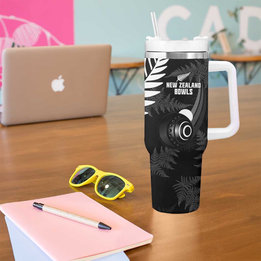 New Zealand Lawn Bowls Custom Tumbler With Handle Aotearoa Silver Fern - Aussie Hoodie