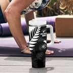 New Zealand Lawn Bowls Custom Tumbler With Handle Aotearoa Silver Fern - Aussie Hoodie