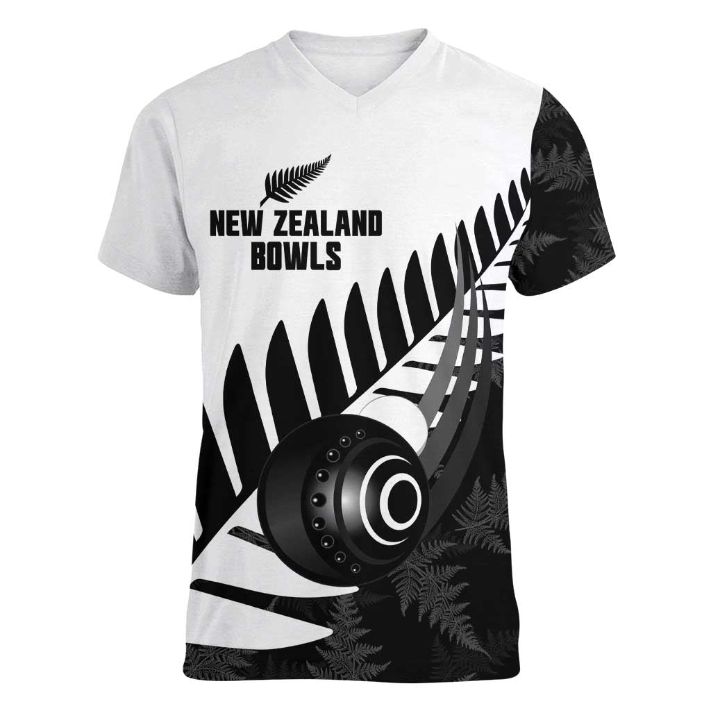 New Zealand Lawn Bowls Custom Women V-Neck T-Shirt Aotearoa Silver Fern - Aussie Hoodie