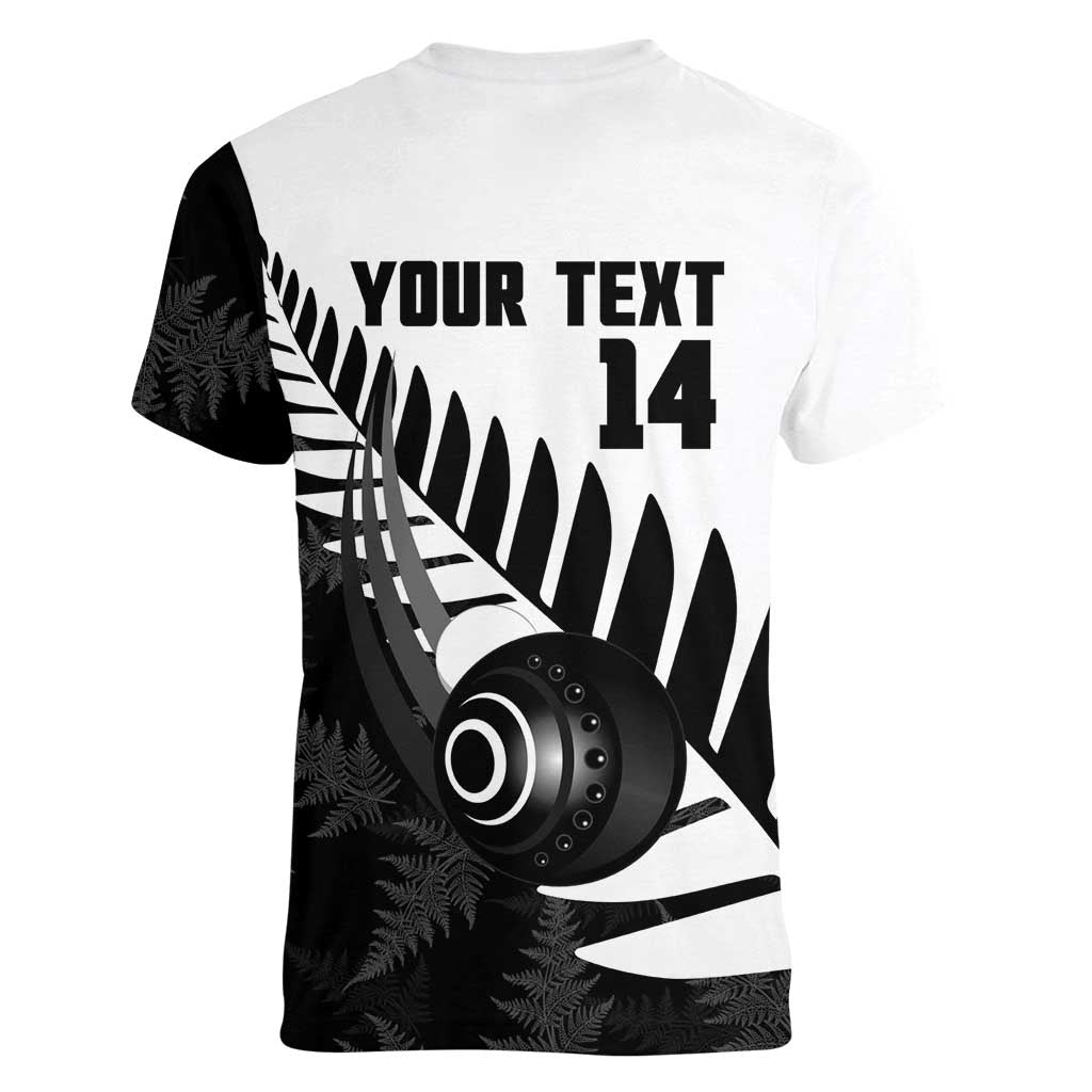 New Zealand Lawn Bowls Custom Women V-Neck T-Shirt Aotearoa Silver Fern - Aussie Hoodie