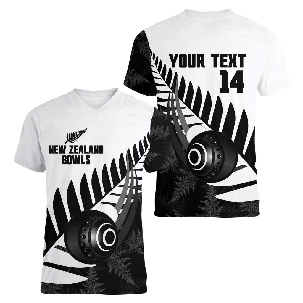 New Zealand Lawn Bowls Custom Women V-Neck T-Shirt Aotearoa Silver Fern - Aussie Hoodie