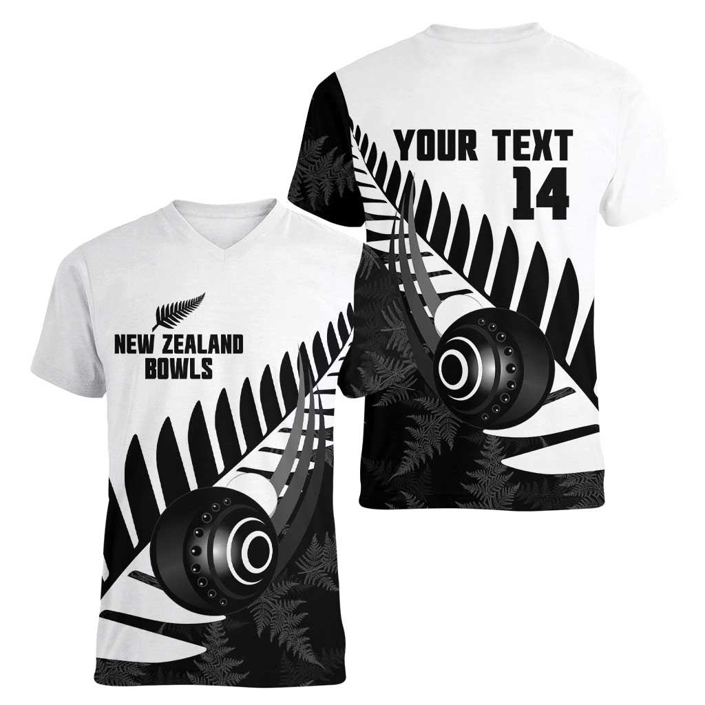 New Zealand Lawn Bowls Custom Women V-Neck T-Shirt Aotearoa Silver Fern - Aussie Hoodie