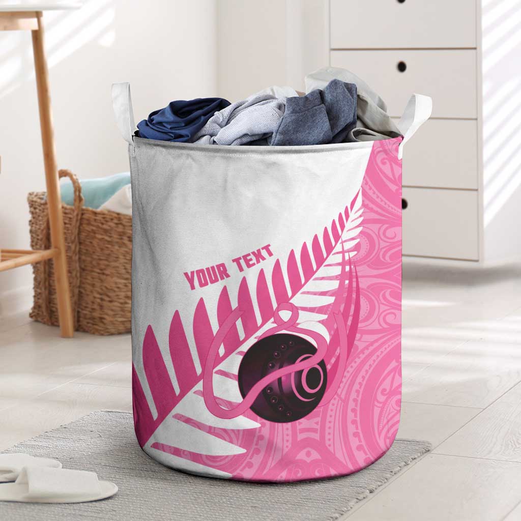 New Zealand Lawn Bowls Breast Cancer Custom Laundry Basket Aotearoa Maori Silver Fern Pink Ribbon - Aussie Hoodie