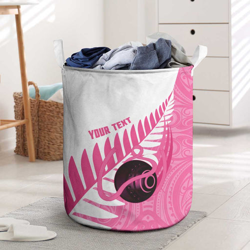 New Zealand Lawn Bowls Breast Cancer Custom Laundry Basket Aotearoa Maori Silver Fern Pink Ribbon - Aussie Hoodie