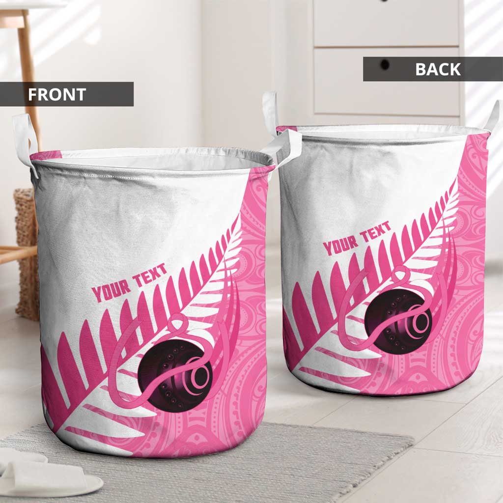 New Zealand Lawn Bowls Breast Cancer Custom Laundry Basket Aotearoa Maori Silver Fern Pink Ribbon - Aussie Hoodie