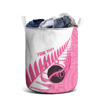 New Zealand Lawn Bowls Breast Cancer Custom Laundry Basket Aotearoa Maori Silver Fern Pink Ribbon - Aussie Hoodie