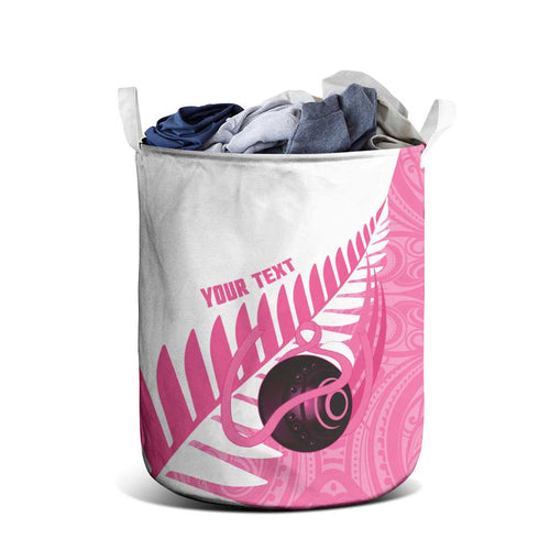 New Zealand Lawn Bowls Breast Cancer Custom Laundry Basket Aotearoa Maori Silver Fern Pink Ribbon - Aussie Hoodie