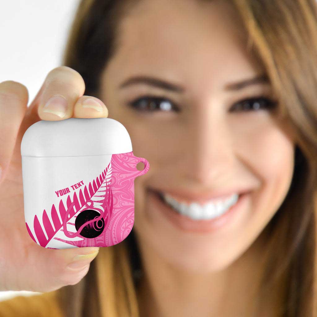 New Zealand Lawn Bowls Breast Cancer Custom AirPods Case Aotearoa Maori Silver Fern Pink Ribbon - Aussie Hoodie