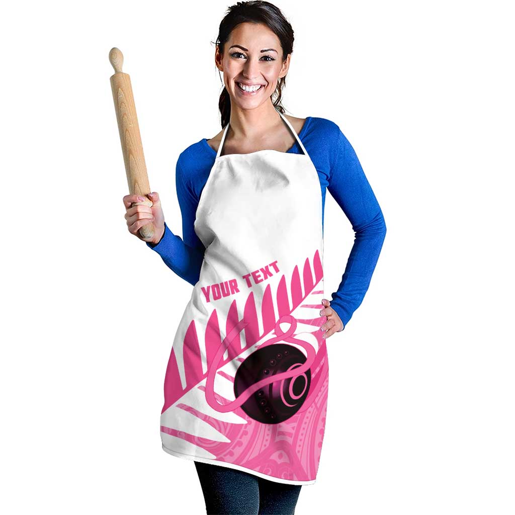 New Zealand Lawn Bowls Breast Cancer Custom Apron Aotearoa Maori Silver Fern Pink Ribbon - Aussie Hoodie