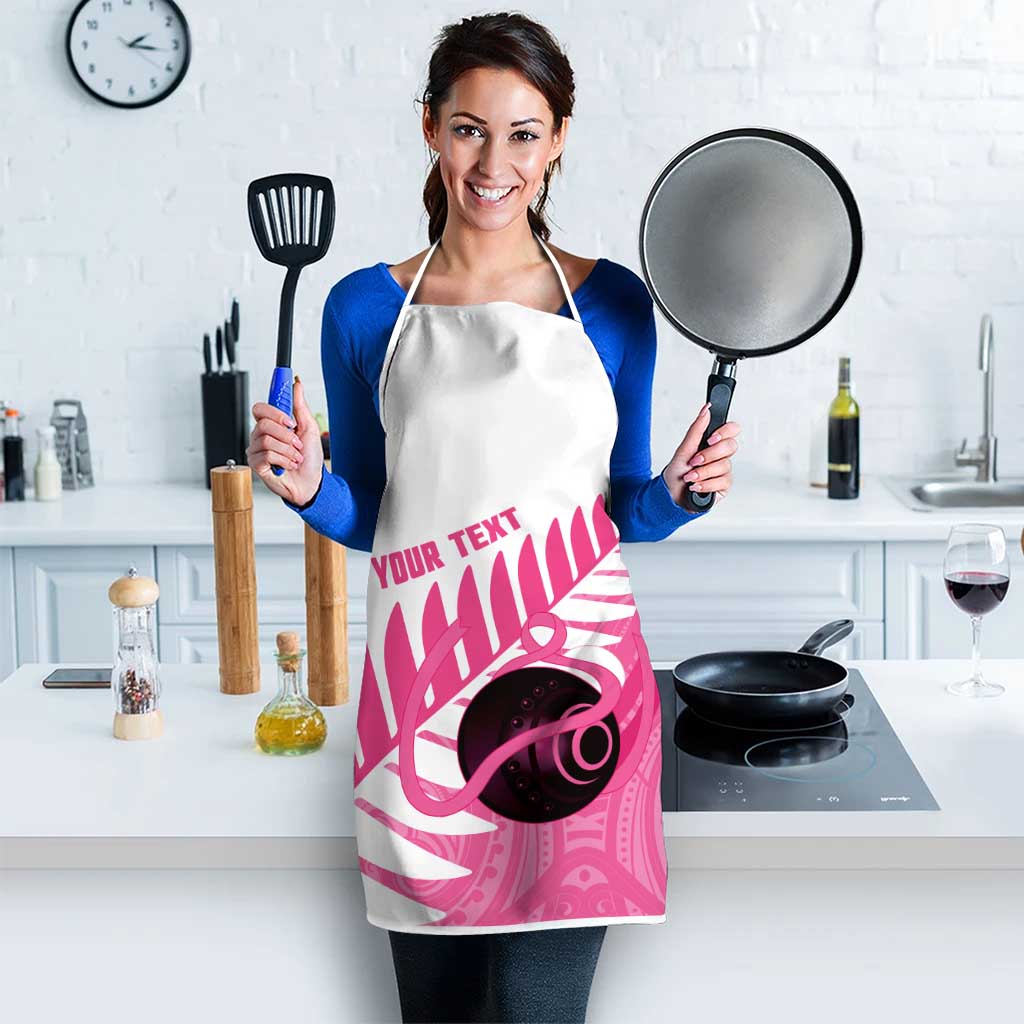 New Zealand Lawn Bowls Breast Cancer Custom Apron Aotearoa Maori Silver Fern Pink Ribbon - Aussie Hoodie
