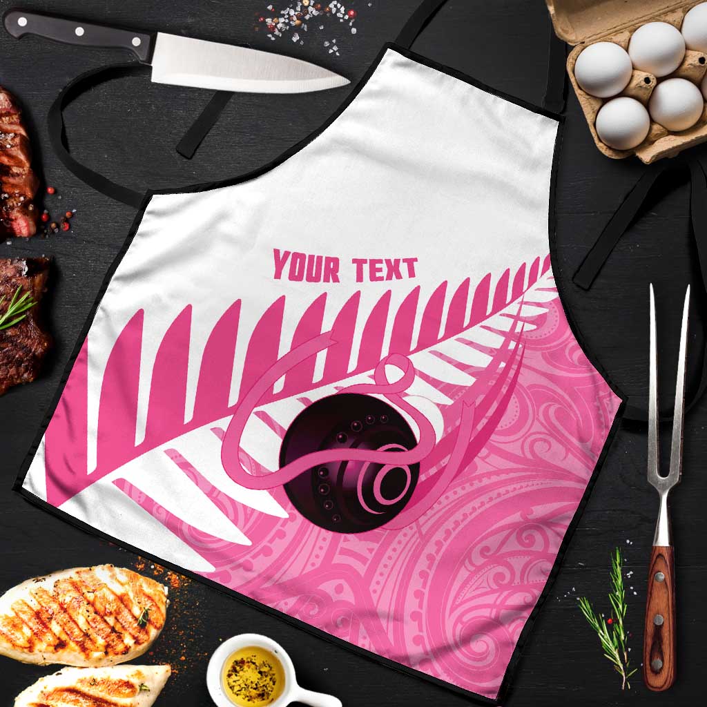 New Zealand Lawn Bowls Breast Cancer Custom Apron Aotearoa Maori Silver Fern Pink Ribbon - Aussie Hoodie