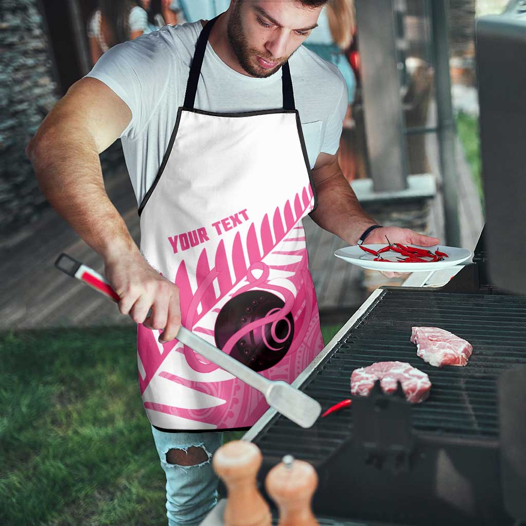 New Zealand Lawn Bowls Breast Cancer Custom Apron Aotearoa Maori Silver Fern Pink Ribbon - Aussie Hoodie
