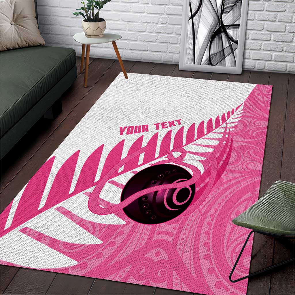New Zealand Lawn Bowls Breast Cancer Custom Area Rug Aotearoa Maori Silver Fern Pink Ribbon - Aussie Hoodie